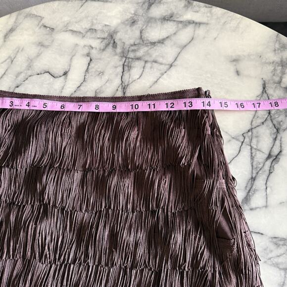 Hanna Schoenberg Brown Fringe Skirt Layered Asymmetrical Hem Festival Boho 4 - Picture 9 of 9